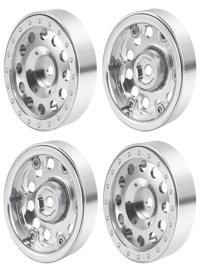 JGGZONE 4PCS 1.3" Beadlock Wheel Tires Set Aluminum 1.3inch Beadlock Wheel Hub Wheel Rim ＆ 70mm/2.76inch Rubber Crawler Tires for 1/18 1/24 RC Crawler Car SCX24 TRX4M Upgrade Parts (Bright Silver) - Image 4